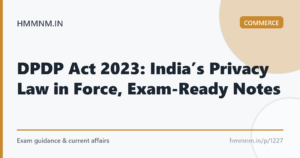 Read more about the article DPDP Act 2023: India’s Privacy Law in Force, Exam-Ready Notes