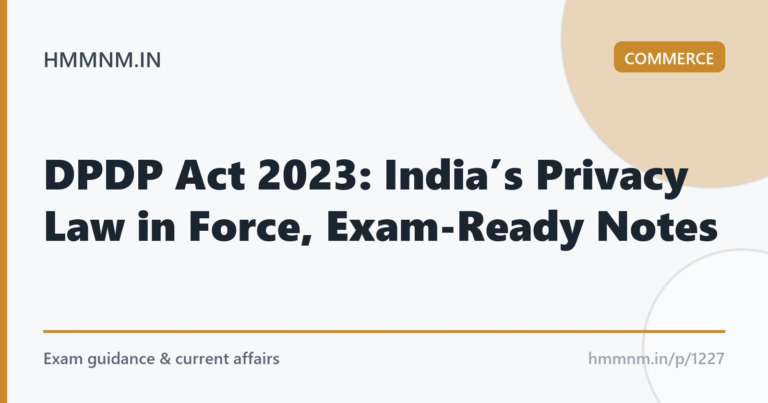 DPDP Act 2023: India’s Privacy Law in Force, Exam-Ready Notes - featured cover