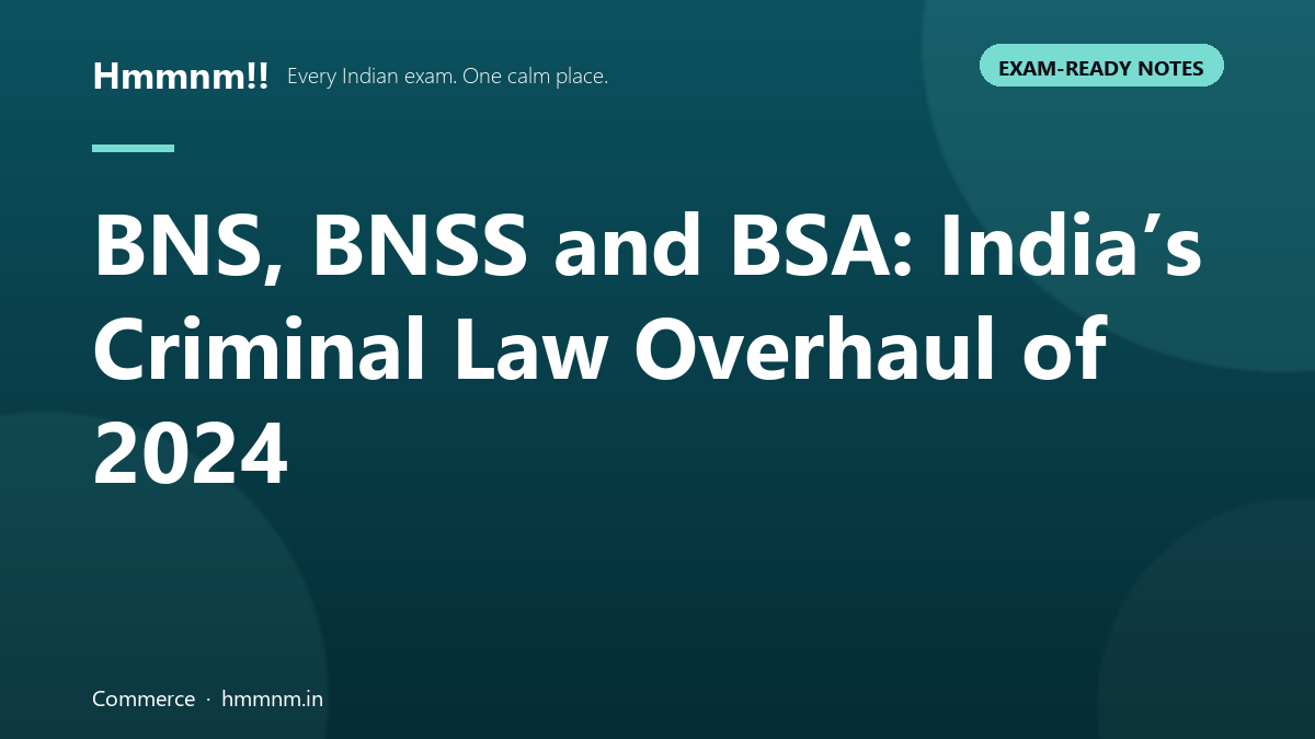 BNS, BNSS and BSA: India’s Criminal Law Overhaul of 2024, Exam-Ready Notes
