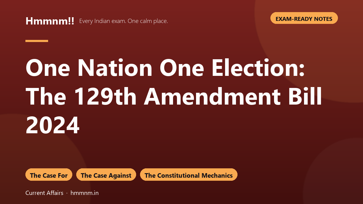 One Nation One Election: The 129th Amendment Bill 2024, Exam-Ready Notes