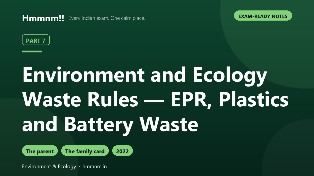 Environment and Ecology Part 7: Waste Rules — EPR, Plastics and Battery Waste, Exam-Ready Notes