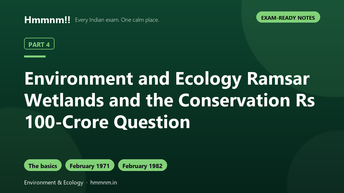 Environment and Ecology Part 4: Ramsar Wetlands and the Conservation Rs 100-Crore Question, Exam-Ready Notes