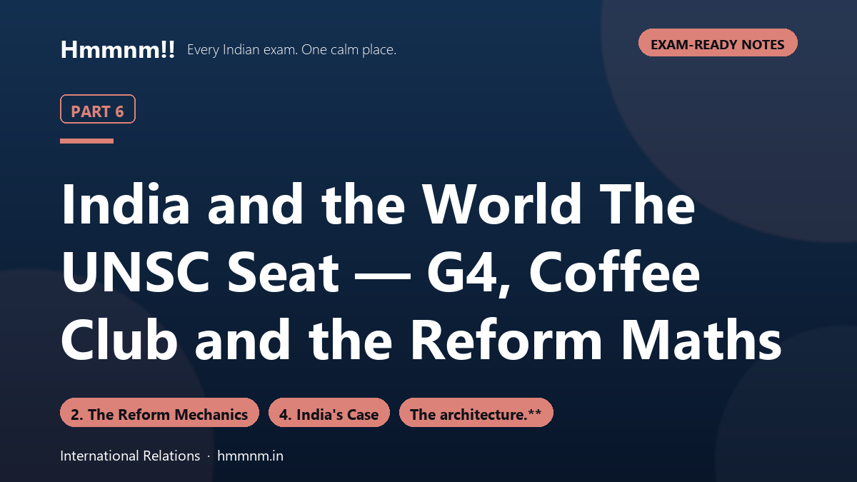 India and the World Part 6: The UNSC Seat — G4, Coffee Club and the Reform Maths, Exam-Ready Notes