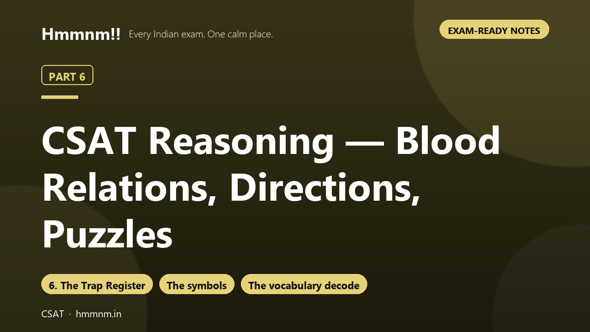 CSAT Part 6: Reasoning — Blood Relations, Directions, Puzzles, Exam-Ready Notes