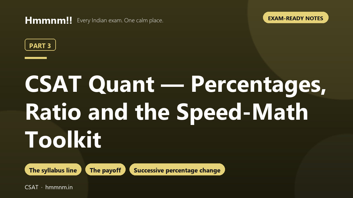 CSAT Part 3: Quant — Percentages, Ratio and the Speed-Math Toolkit, Exam-Ready Notes