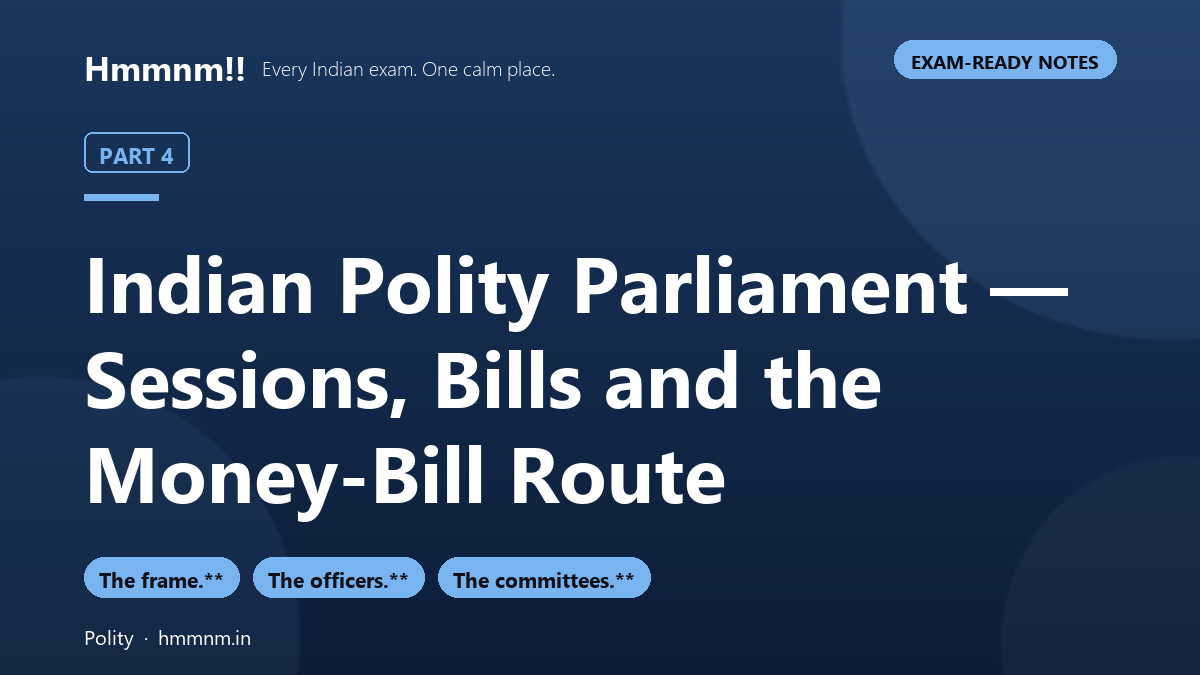 Indian Polity Part 4: Parliament — Sessions, Bills and the Money-Bill Route, Exam-Ready Notes