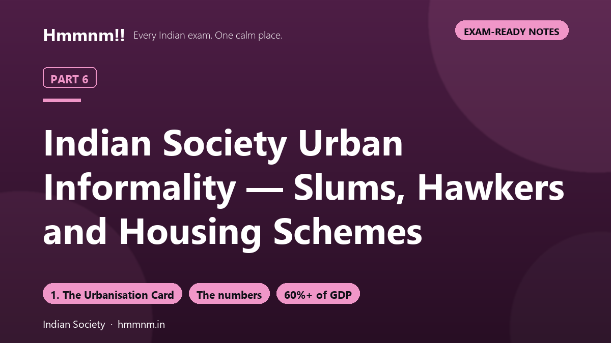 Indian Society Part 6: Urban Informality — Slums, Hawkers and Housing Schemes, Exam-Ready Notes