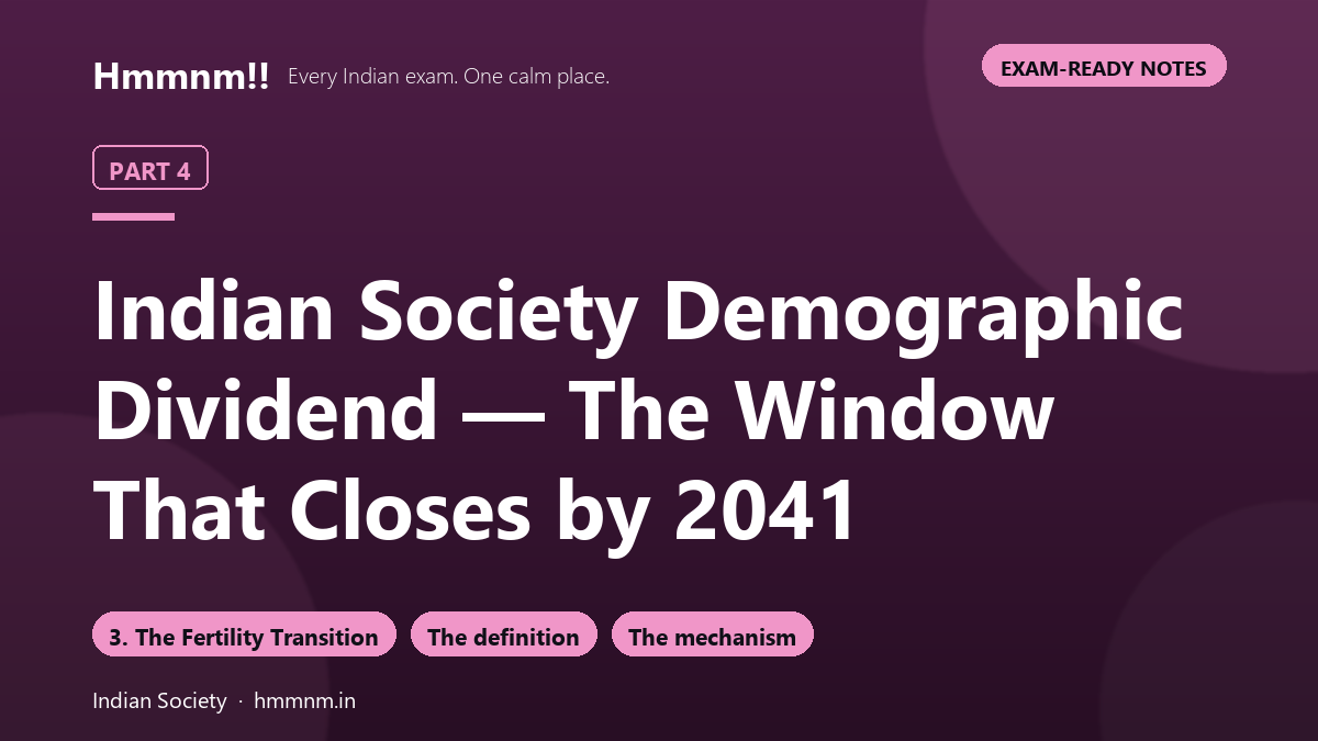 Indian Society Part 4: Demographic Dividend — The Window That Closes by 2041, Exam-Ready Notes