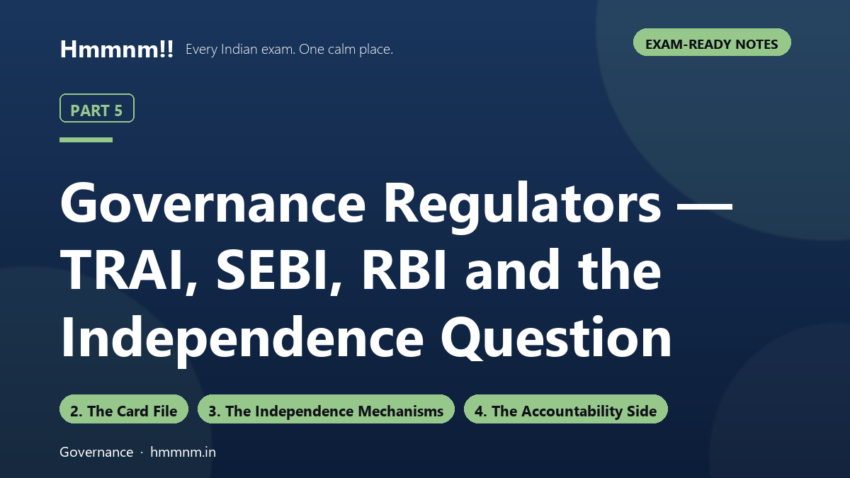 Governance Part 5: Regulators — TRAI, SEBI, RBI and the Independence Question, Exam-Ready Notes