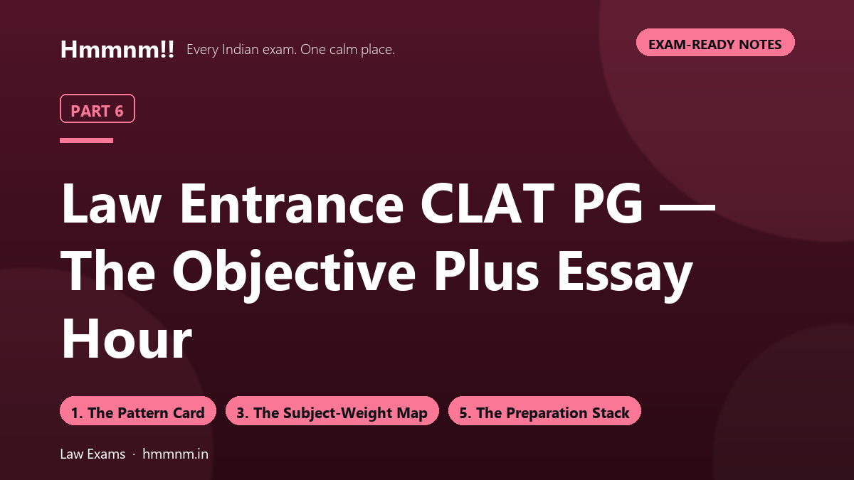 Law Entrance Part 6: CLAT PG — The Objective Plus Essay Hour, Exam-Ready Notes