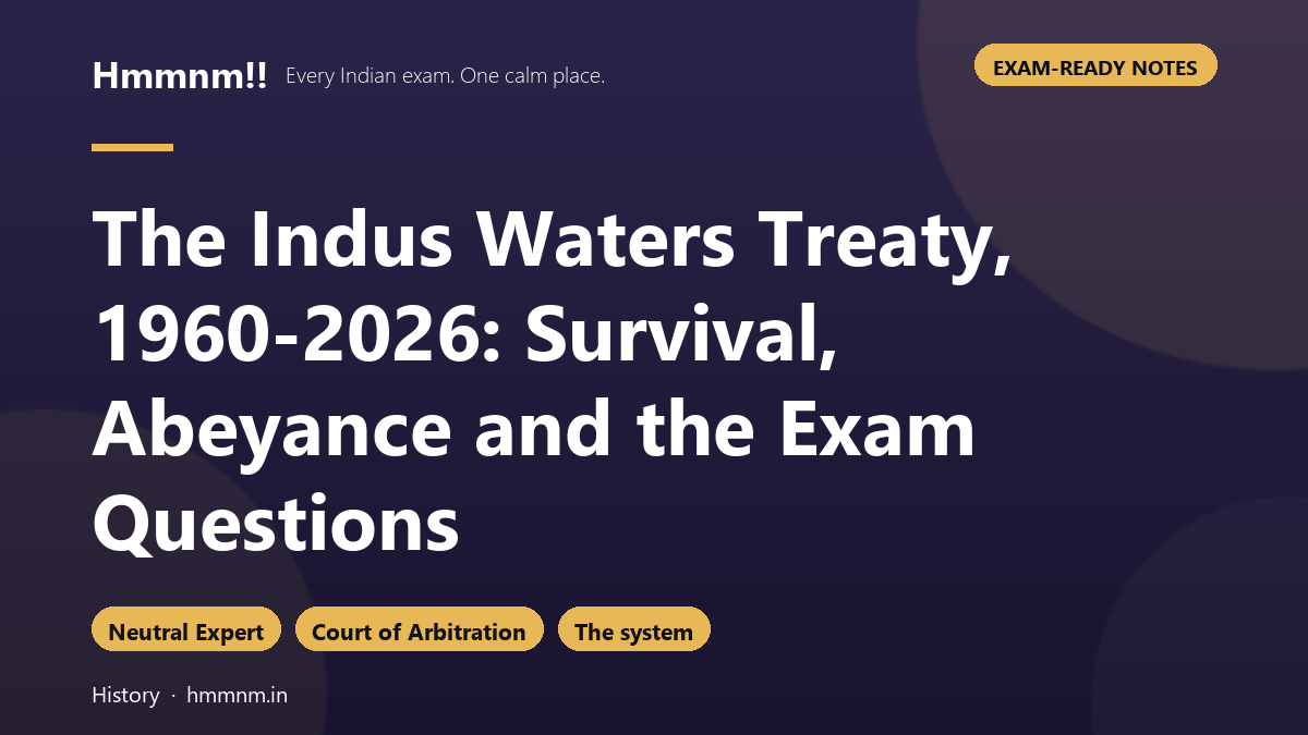 The Indus Waters Treaty, 1960-2026: Survival, Abeyance and the Exam Questions, Exam-Ready Notes