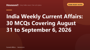 India weekly current affairs 30 MCQs covering August 31 to September 6 2026