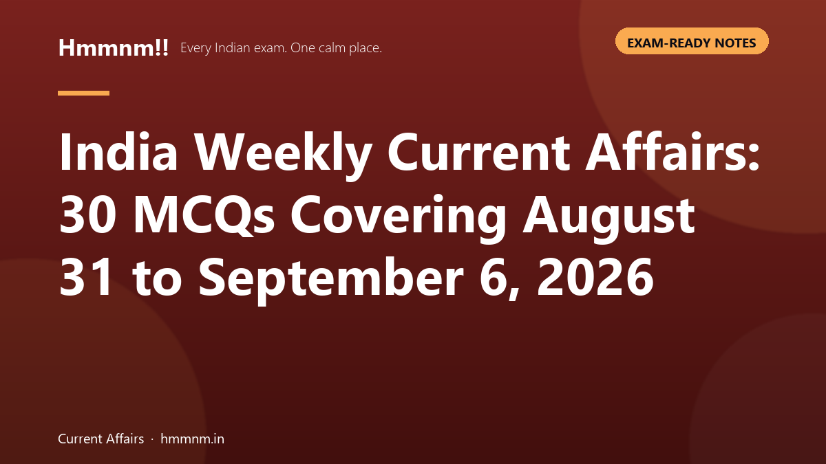 India weekly current affairs 30 MCQs covering August 31 to September 6 2026