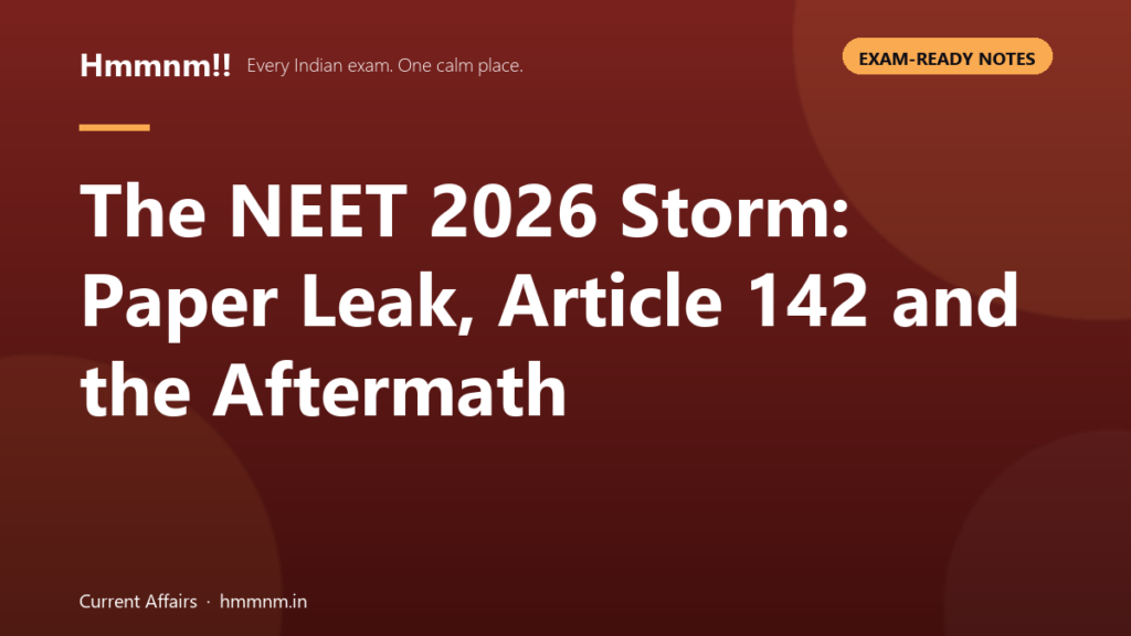 The NEET 2026 Storm: Paper Leak, Article 142 and the Aftermath, Exam-Ready Notes