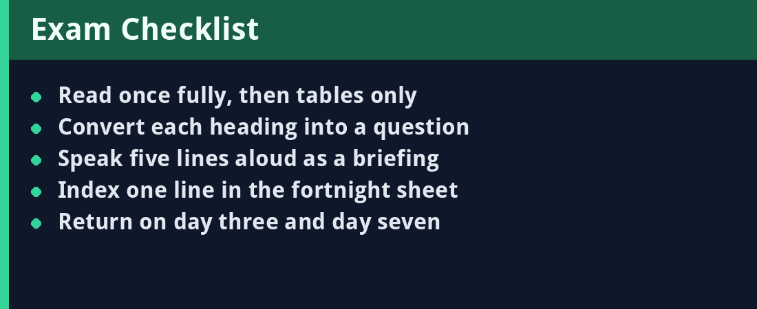 Exam checklist - actionable revision steps