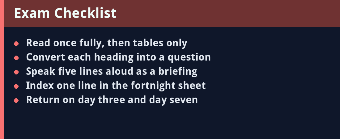 Exam checklist - actionable revision steps