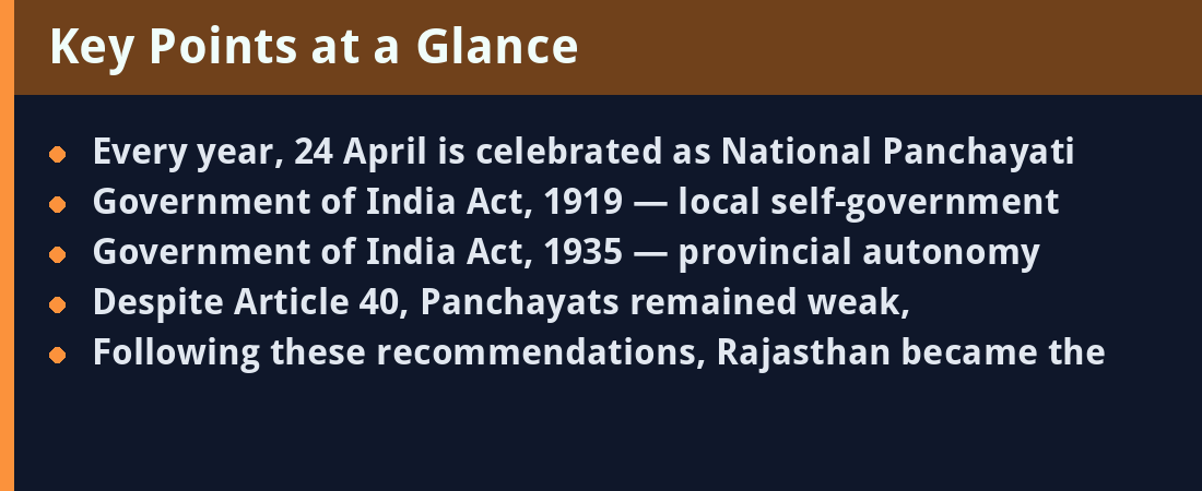Panchayati Raj in India - key points summary card