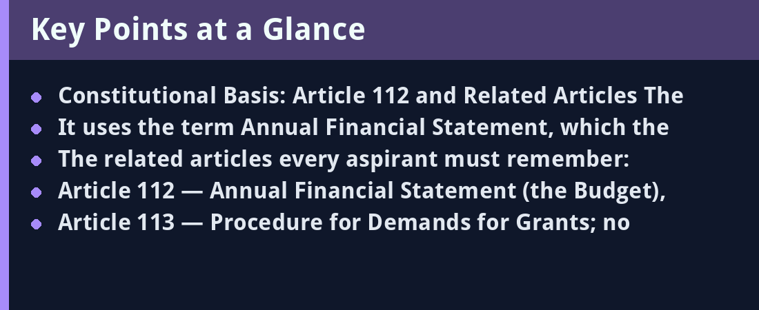 Union Budget Process in India - key points summary card