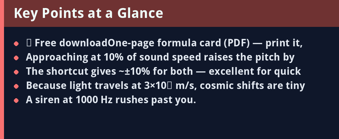 Doppler Effect and the Grand Finale Formula Card - key points summary card