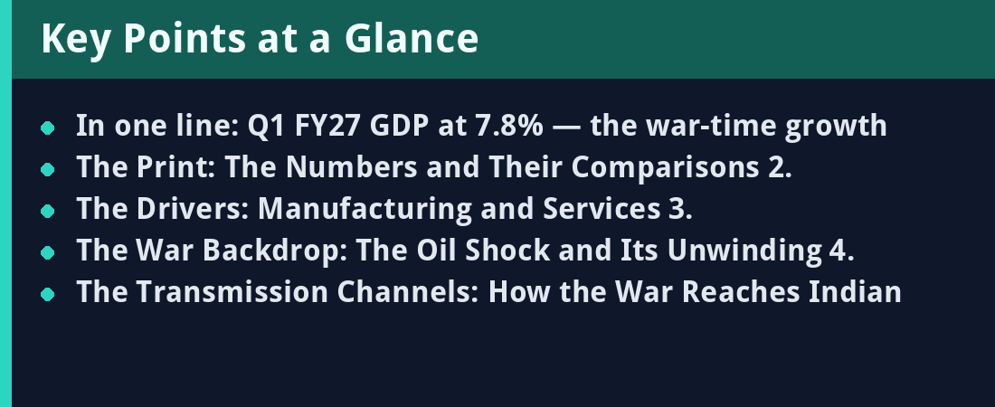 Q1 FY27 GDP at 7.8% - key points summary card
