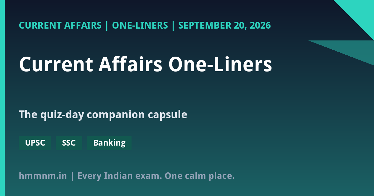 Current Affairs One-Liners: September 20, 2026 – Quiz Day Capsule