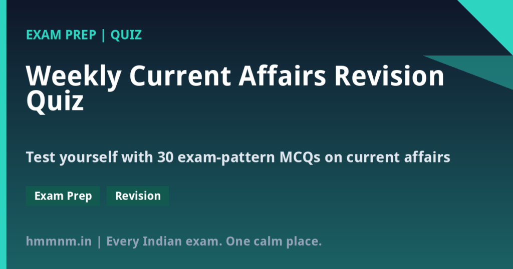 Weekly Current Affairs Revision Quiz: September Week 2, 2026 — 30 MCQs with Answers and Explanations