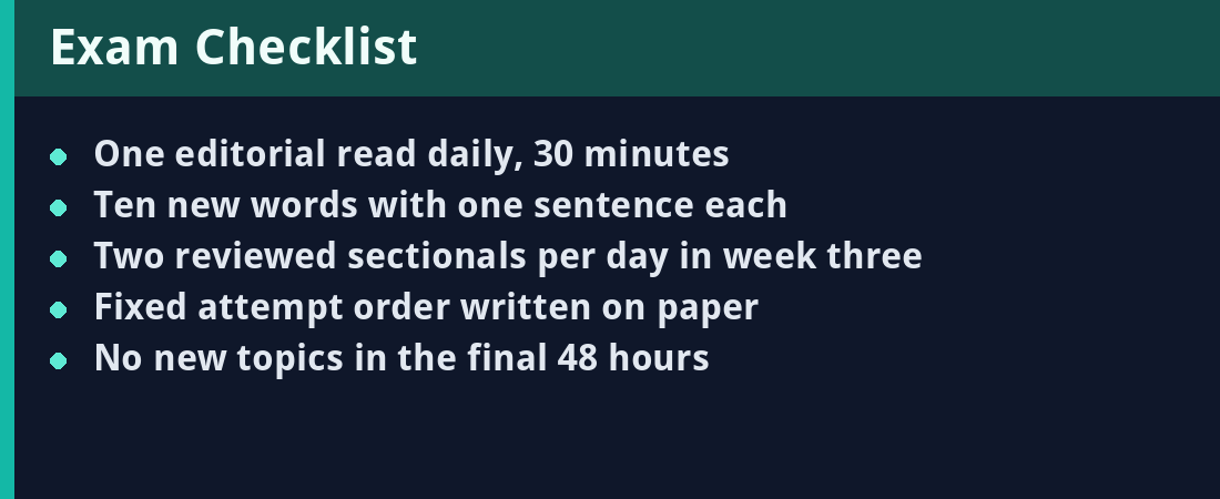 Exam checklist - actionable revision steps