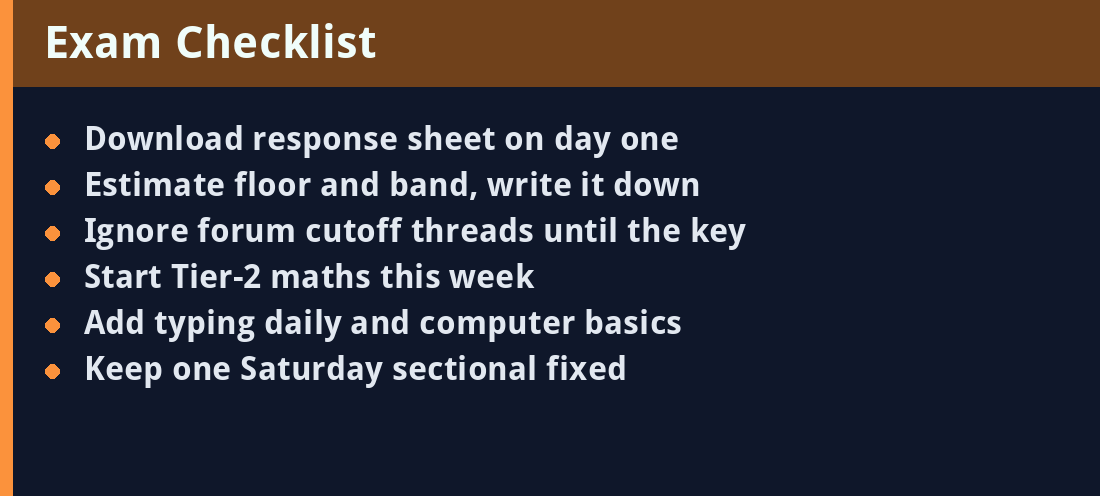Exam checklist - actionable steps