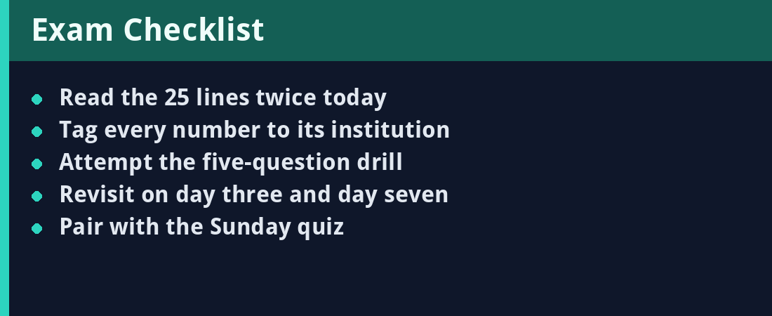 Exam checklist - actionable steps