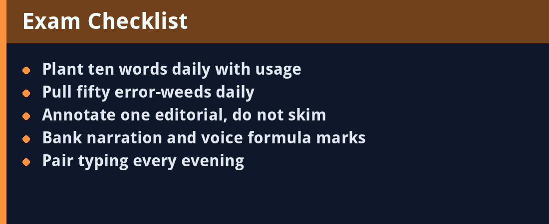 Exam checklist - actionable steps