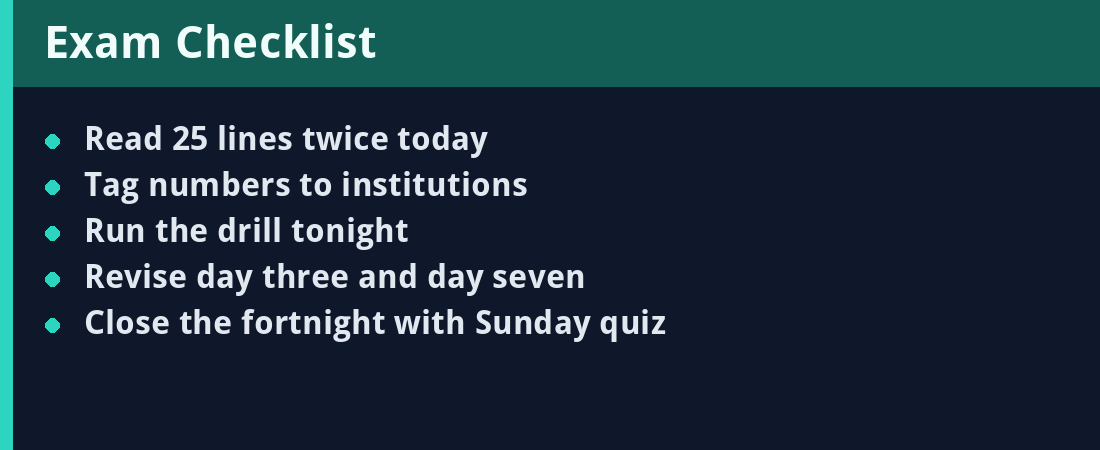 Exam checklist - actionable steps