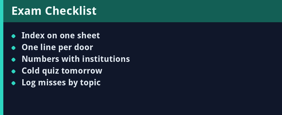 Exam checklist - actionable steps