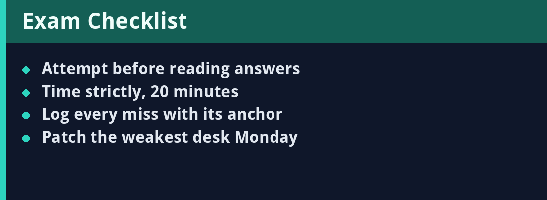 Exam checklist - actionable steps