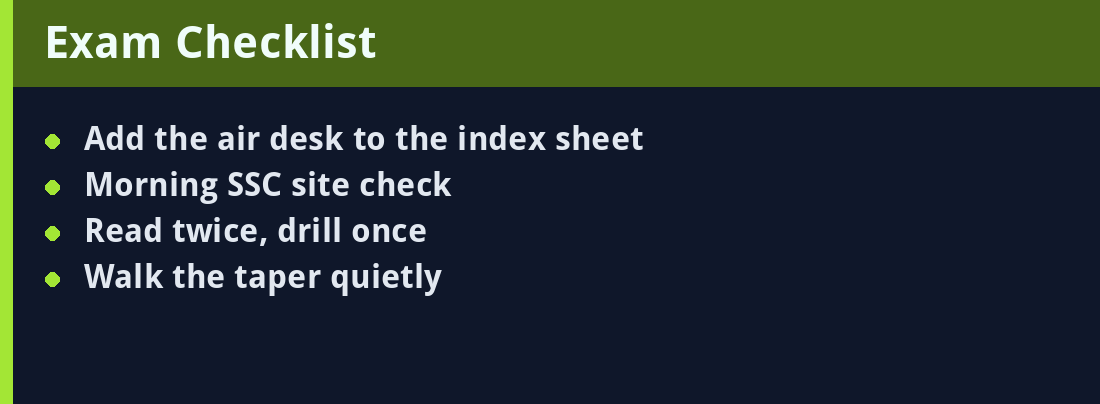 Exam checklist - actionable steps
