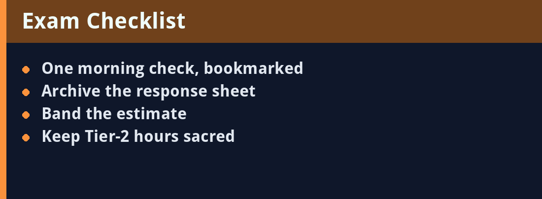 Exam checklist - actionable steps