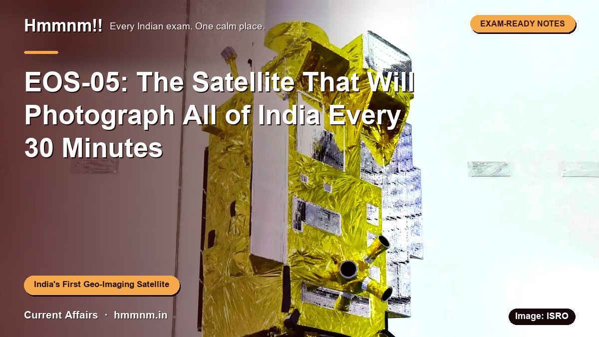 EOS-05 satellite with GSLV-F17 launch photo, exam-ready notes card for hmmnm.in