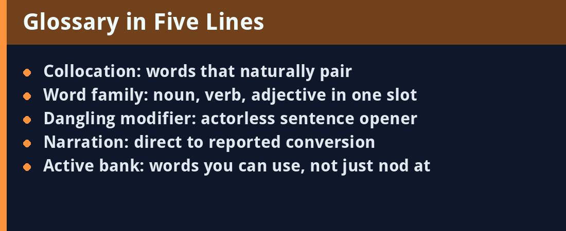 Glossary card - five key terms
