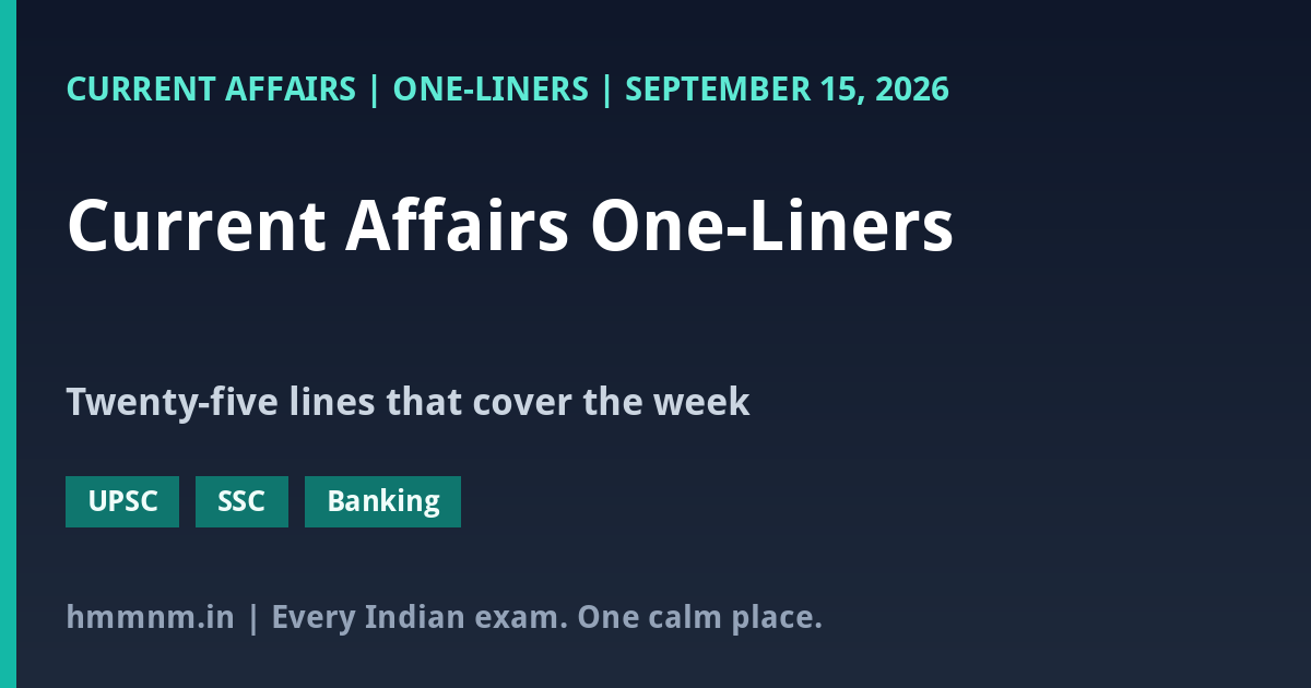 Current Affairs One-Liners: September 15, 2026 - Quick Revision Capsule - featured card