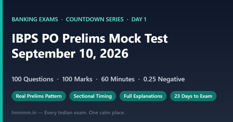 IBPS PO Prelims Mock Test (September 10, 2026): 100 Questions in the Real Exam Pattern, Fully Explained — Day 1, 23 Days to Exam