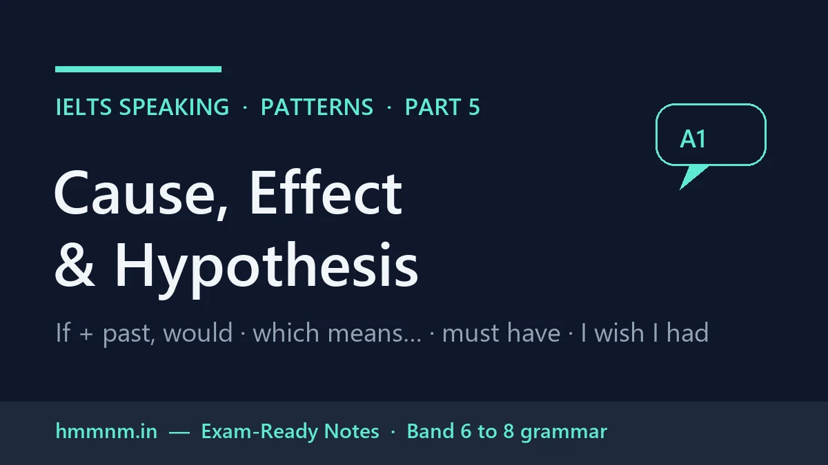 IELTS Speaking Part 5 card: cause, effect and hypothesis sentence patterns