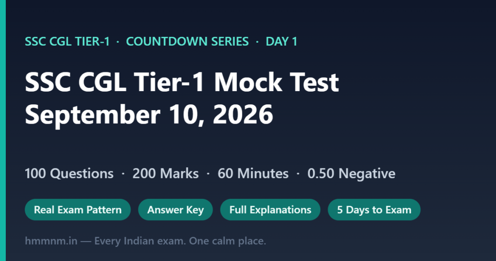 SSC CGL Tier 1 Mock Test (September 10, 2026): 100 Questions in the Real Exam Pattern, Fully Explained – Day 1, 5 Days to Exam