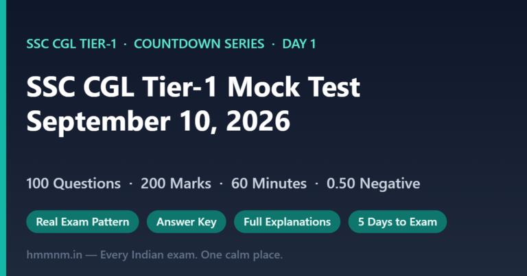 SSC CGL Tier 1 Mock Test (September 10, 2026): 100 Questions in the Real Exam Pattern, Fully Explained – Day 1, 5 Days to Exam