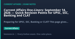 Current Affairs One-Liners: September 14, 2026 — Quick Revision Points for UPSC, SSC, Banking and CLAT