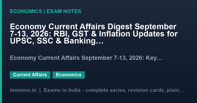 Economy Current Affairs Digest September 7-13, 2026: RBI, GST & Inflation Updates for UPSC, SSC & Banking Exams