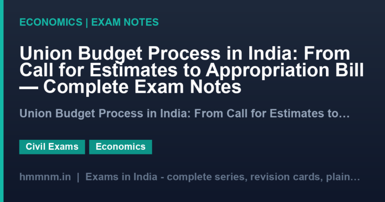 Union Budget Process in India: From Call for Estimates to Appropriation Bill — Complete Exam Notes