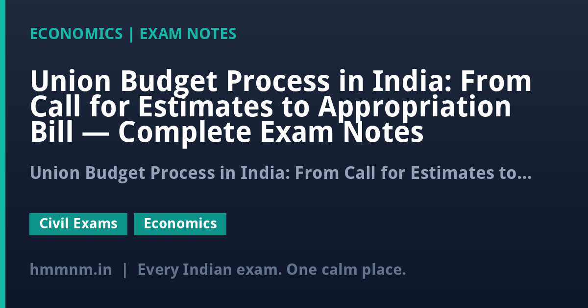 Union Budget Process in India: From Call for Estimates to Appropriation Bill — Complete Exam Notes