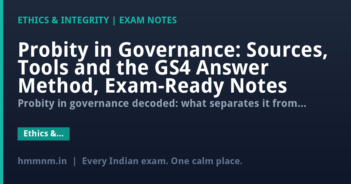 Probity in Governance: Sources, Tools and the GS4 Answer Method, Exam-Ready Notes
