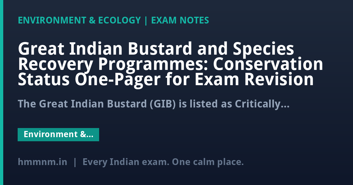 Great Indian Bustard and Species Recovery Programmes: Conservation Status One-Pager for Exam Revision