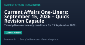 Current Affairs One-Liners: September 15, 2026 – Quick Revision Capsule