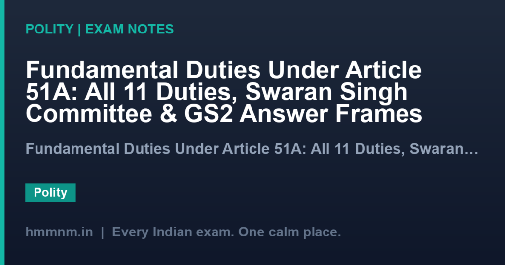 Fundamental Duties Under Article 51A: All 11 Duties, Swaran Singh Committee & GS2 Answer Frames